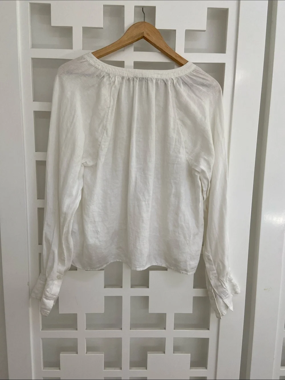 J. Crew white linen V-Neck Linen Peasant Top
